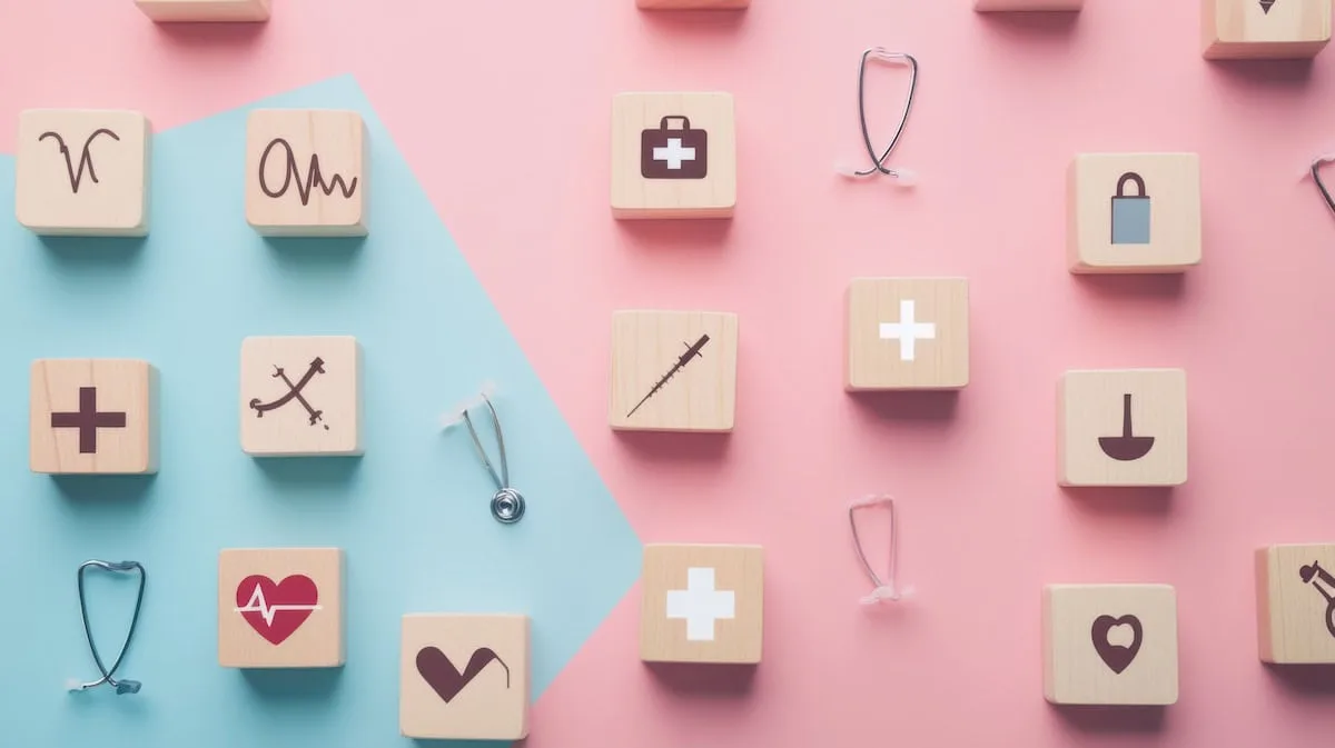 Parcours de soins de CPTS Clichy-sous-Bois / Montfermeil, dés en bois avec icônes médicales