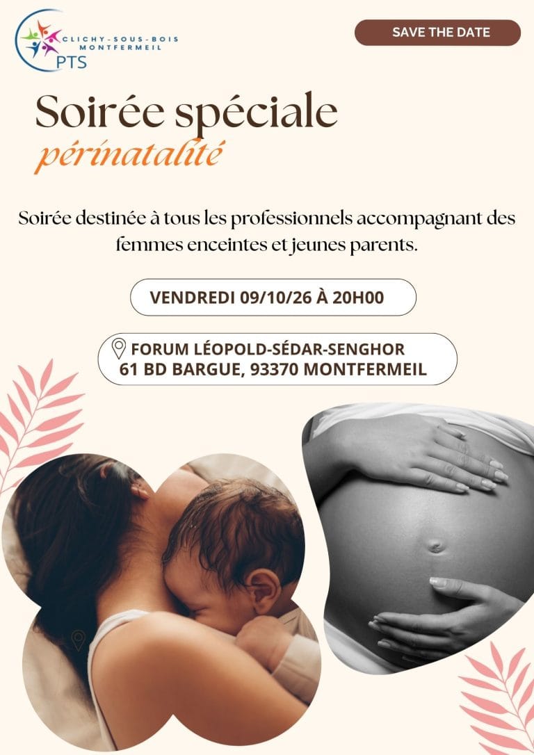 Affiche de la soirée spéciale périnatalité de la CPTS Clichy-sous-Bois / Montfermeil, vendredi 9 octobre 2026