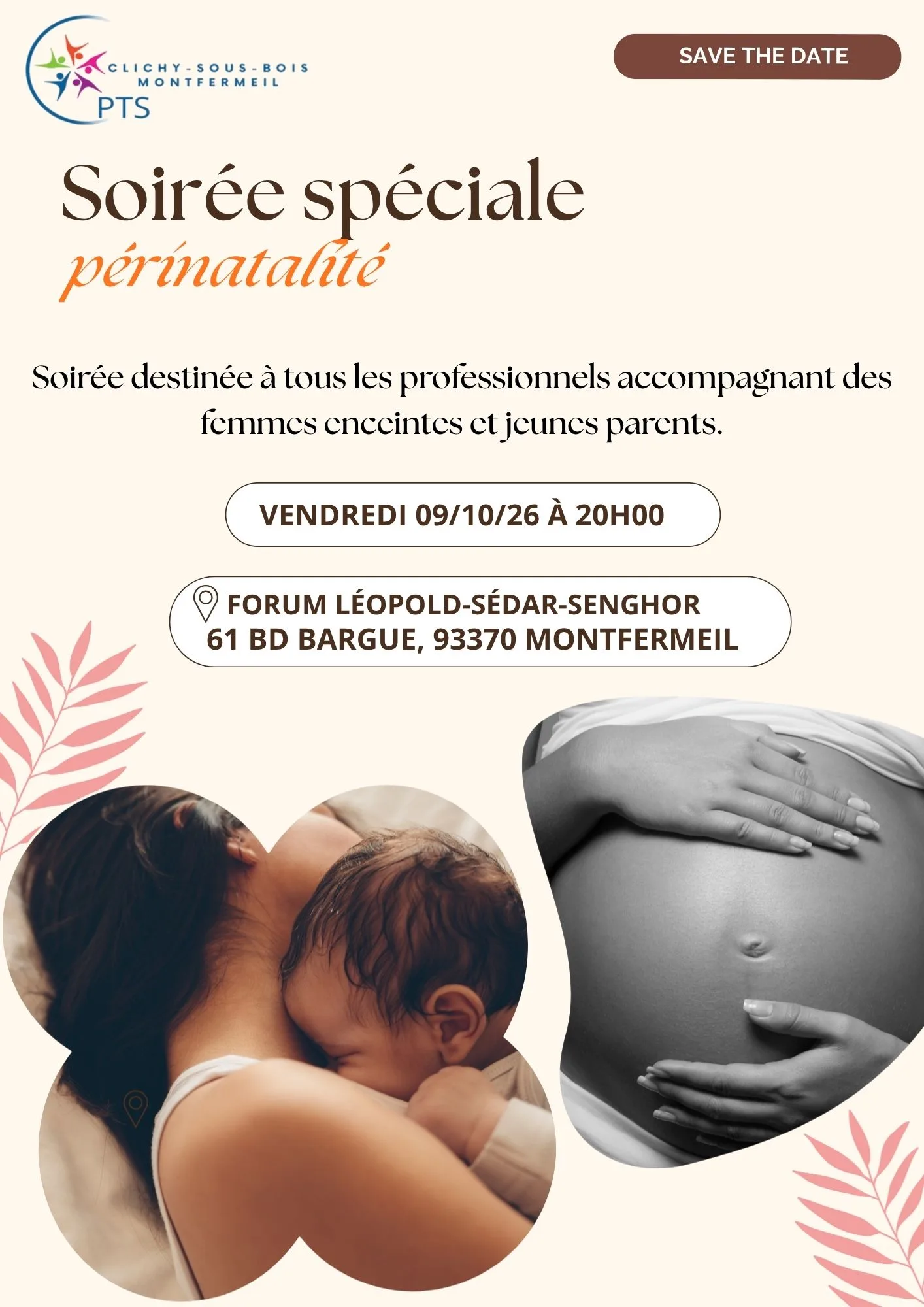 Affiche de la soirée spéciale périnatalité de la CPTS Clichy-sous-Bois / Montfermeil, vendredi 9 octobre 2026